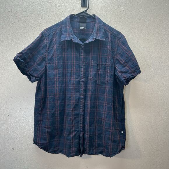 North Face Shirt Mens Large Blue Plaid Short Sleeve Button Up Outdoor Cotton - Picture 1 of 5